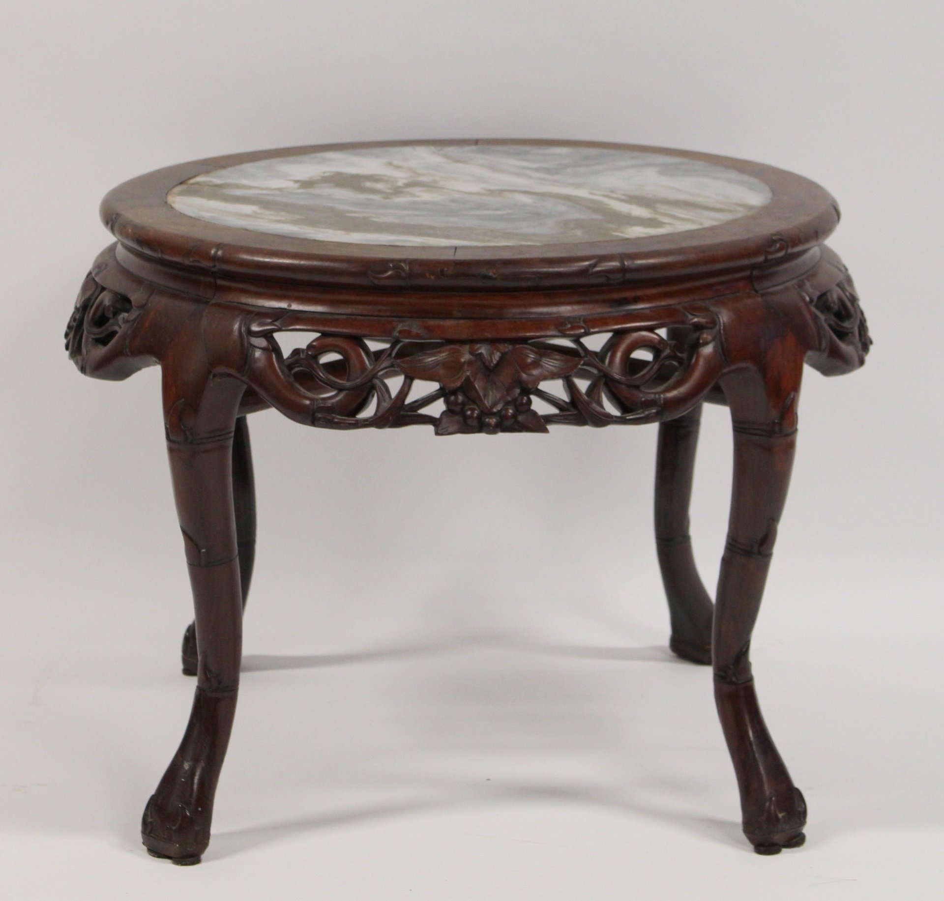 Appraisal: ANTIQUE HIGHLY FINELY CARVED HARDWOOD TABLE With dreamstone marble Insert