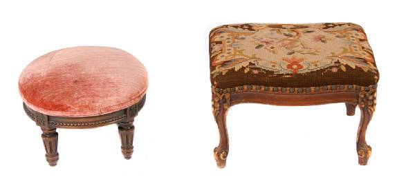 Appraisal: A Regency style mahogany canterbury together with a needlepoint upholstered