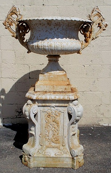 Appraisal: Massive cast iron Victorian style two-part estate urn One of