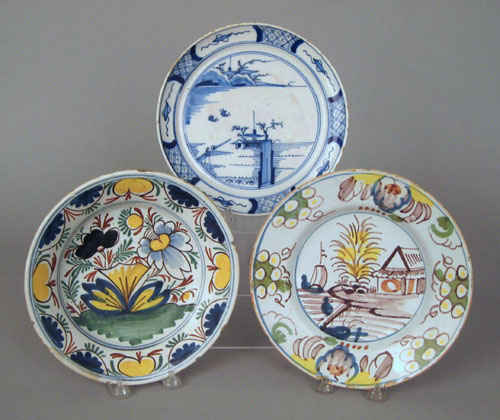 Appraisal: Two Delft polychrome decorated plates late th c dia and