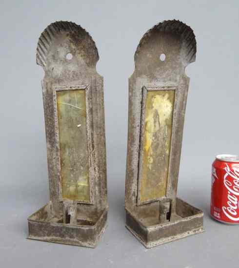 Appraisal: Pair mirrored back tin sconces '' Ht