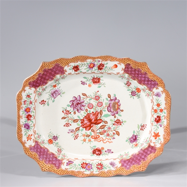 Appraisal: Chinese famille rose enameled porcelain tray with floral designs to