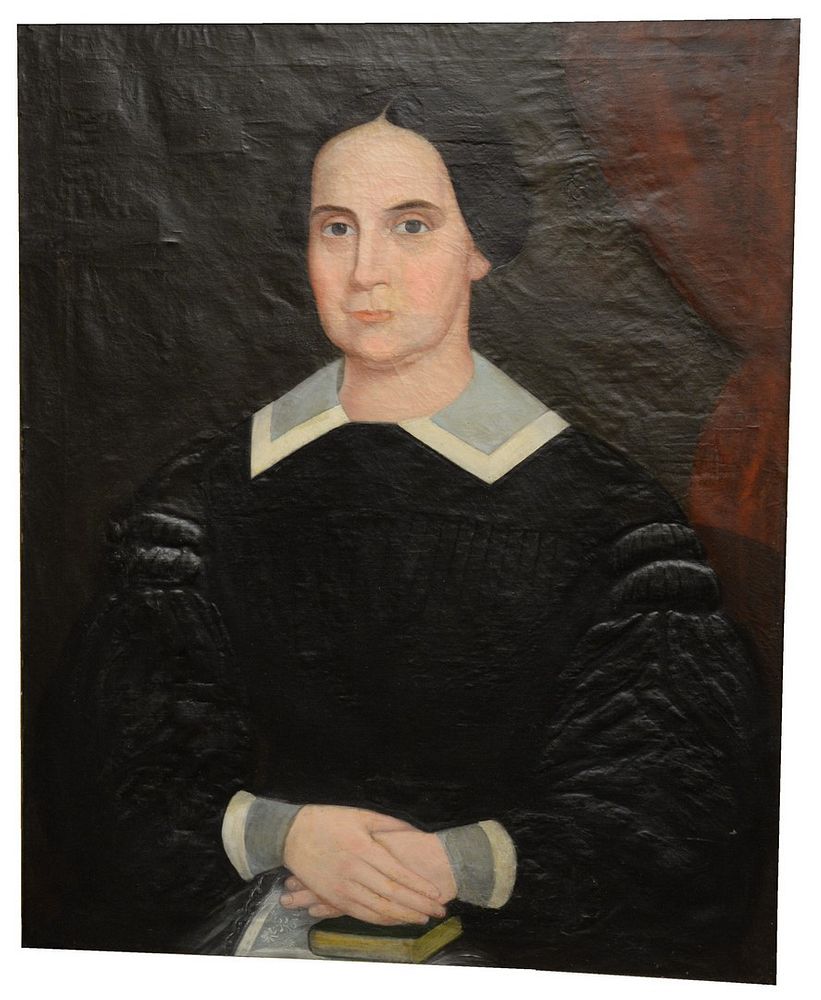 Appraisal: American School th century oil on canvas folk art portrait