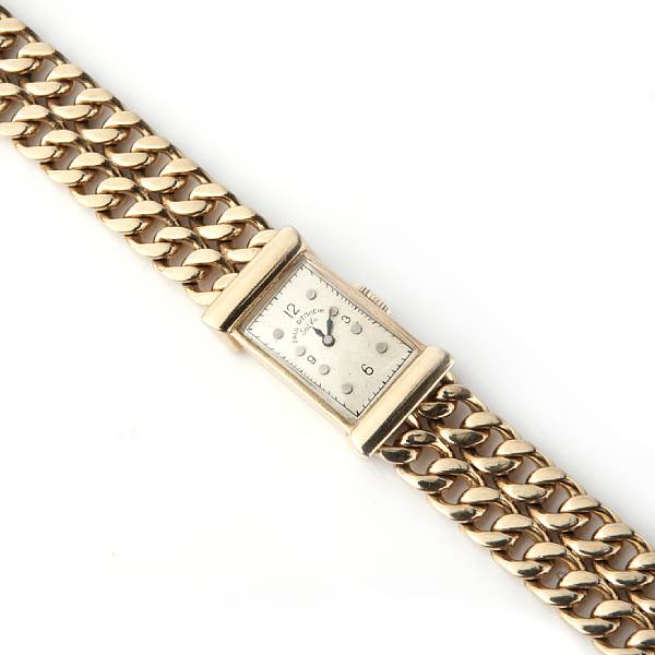 Appraisal: A karat gold bracelet wristwatch Paul Ditisheim attached to a