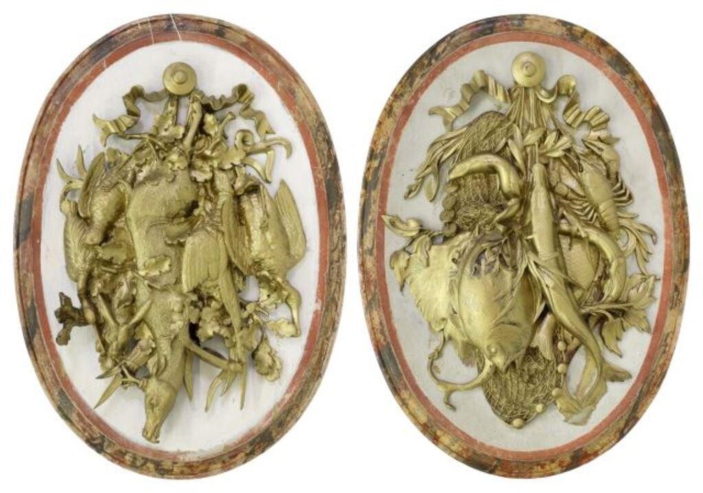 Appraisal: pair French gilt metal game and fishing wall trophies each