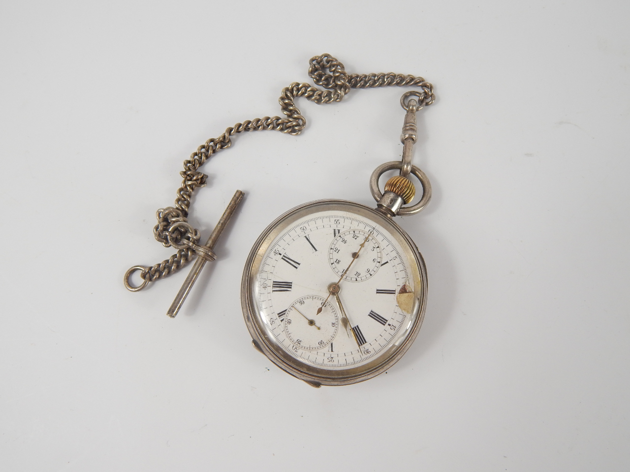 Appraisal: A Continental silver cased chronograph pocket watch keyless wind open