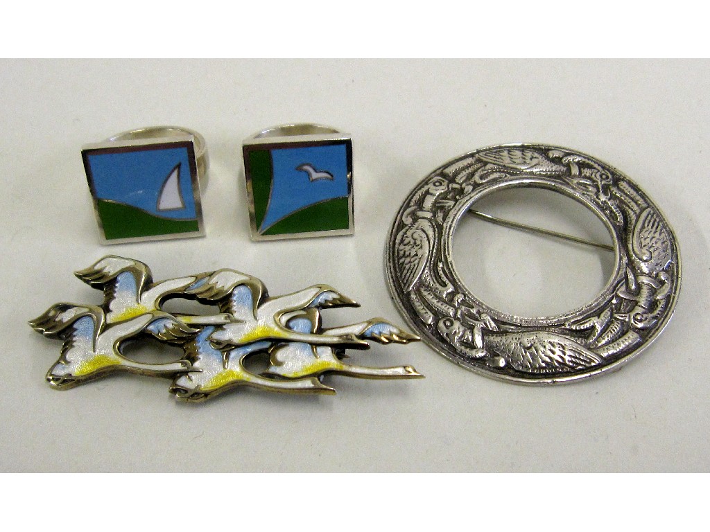 Appraisal: Lot comprising two silver and enamel rings by Madsen Cohr