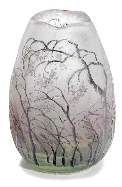 Appraisal: A Daum Nancy enameled glass Rainy Landscape miniature vase circa