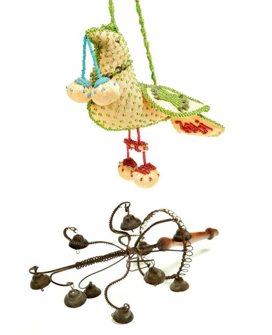 Appraisal: PINCUSHION AND RATTLE Iroquois Niagara Falls dated Beaded bird pincushion