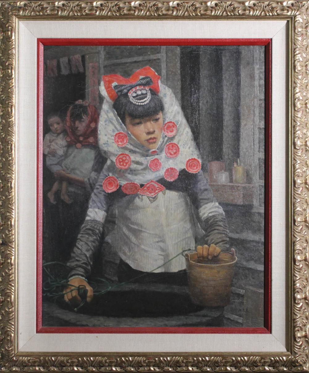 Appraisal: OIL ON CANVAS PORTRAIT OF A CHINESE GIRL wearing traditional