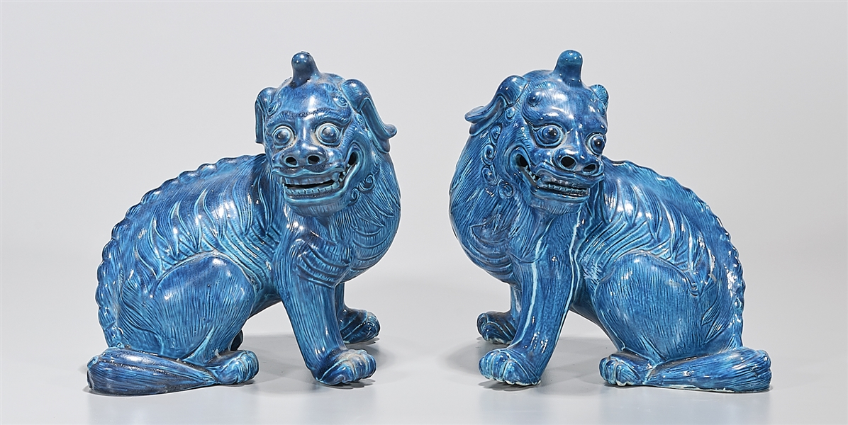 Appraisal: Pair of Chinese blue glazed porcelain fo lions x x