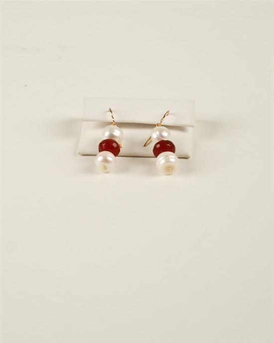 Appraisal: A Pair of Freshwater Cultured Pearl and Ruby Earrings on