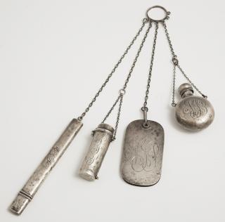 Appraisal: Late Victorian Sterling Chatelaine c conta Late Victorian Sterling Chatelaine