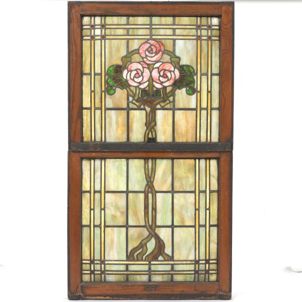 Appraisal: TWO ART NOUVEAU STAINED GLASS PANELS CA x per panel