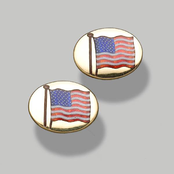 Appraisal: A pair of k gold and enamel American flag motif