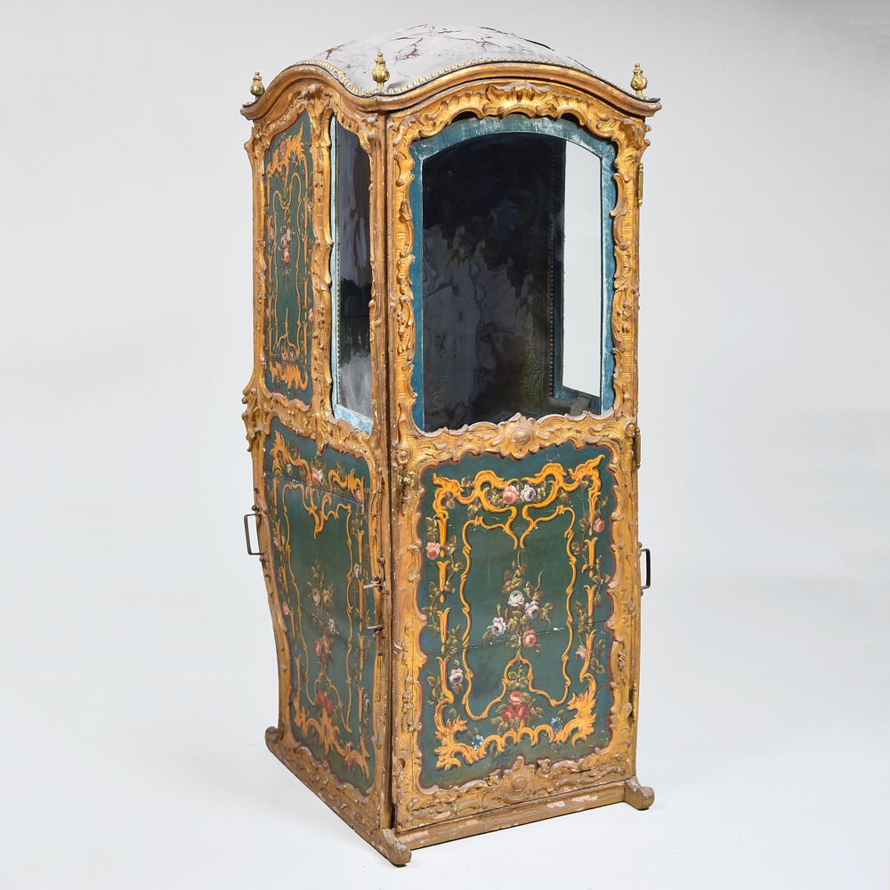 Appraisal: French Painted and Parcel-Gilt Sedan Chair ft in x x