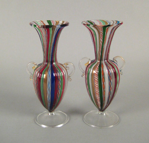 Appraisal: Pair of Venetian glass vases th c each with a