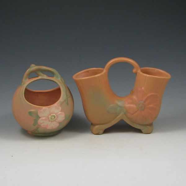 Appraisal: Weller Wild Rose Basket and Double Vase both pink marked