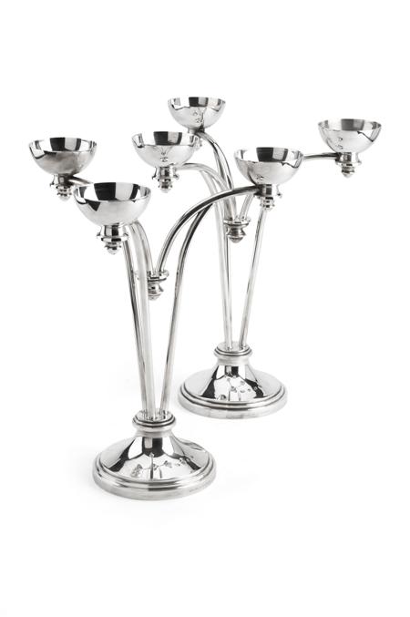 Appraisal: A pair of three-light candelabra by J Dawson of Stamford