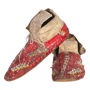 Appraisal: Sioux Quilled Hide Moccasins fourth quarter th century sinew-sewn and