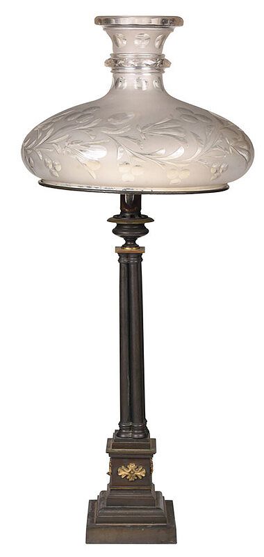 Appraisal: Classical Gilt Bronze Painted Metal Sinumbra Lamp probably American th