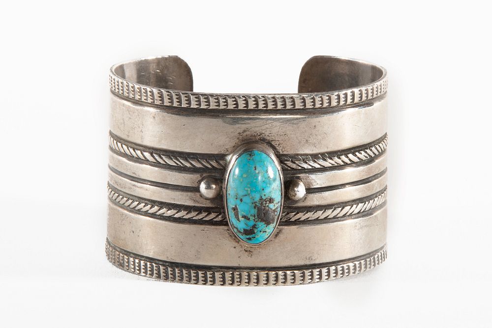 Appraisal: An Ambrose Lincoln Turquoise and Silver Cuff Navajo Ambrose LincolnA