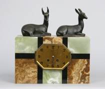 Appraisal: English Art Deco Clock with Two Reindeer Art Deco mantel