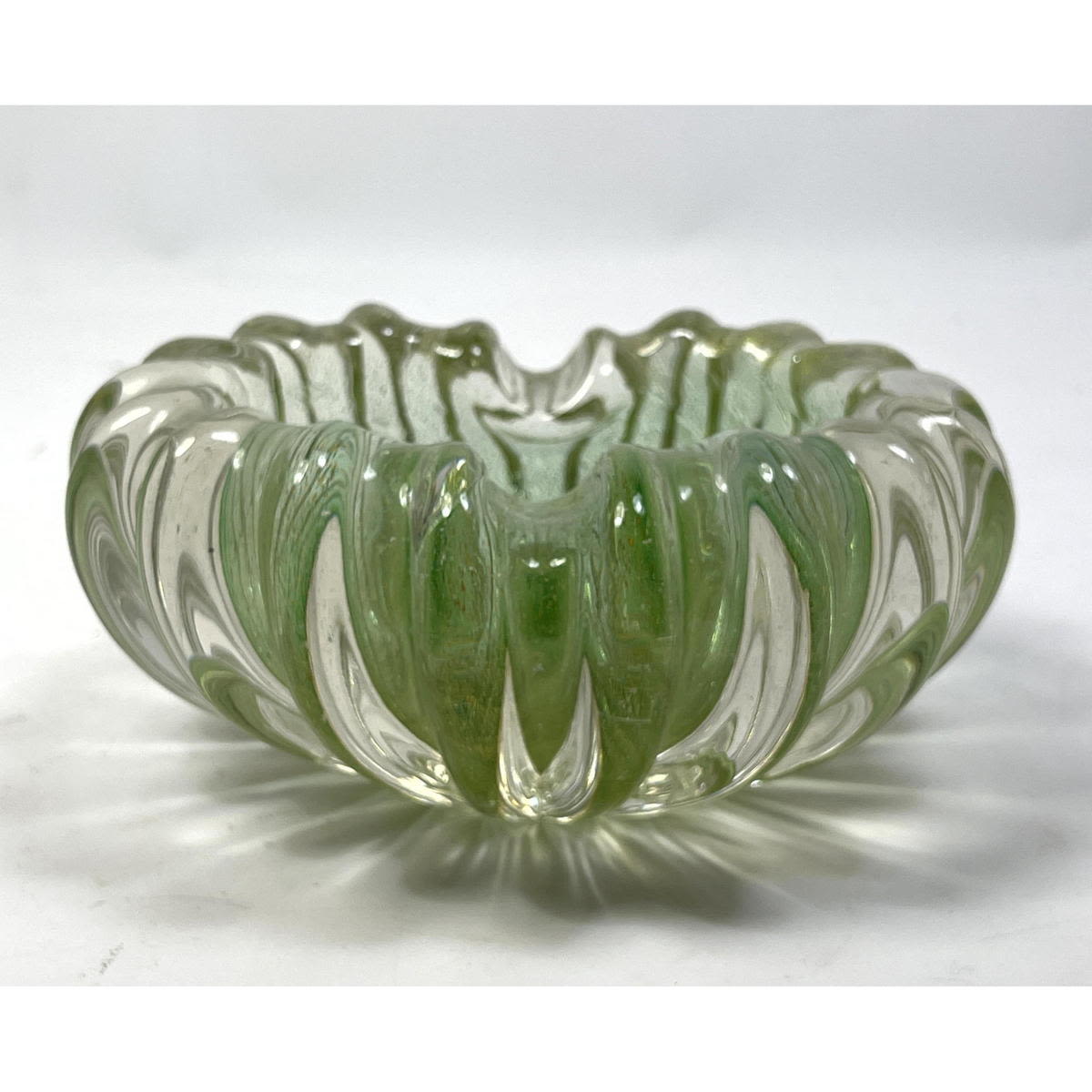 Appraisal: Murano Italian Multi Lobed Art Glass Ashtray Green Gold Foil