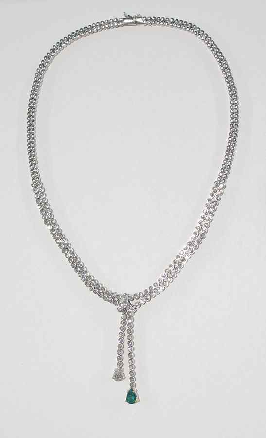 Appraisal: K GOLD DIAMOND EMERALD NECKLACE K white gold necklace contains