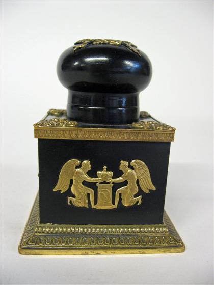 Appraisal: Napoleon III gilt metal mounted inkwell circa Of cubic form