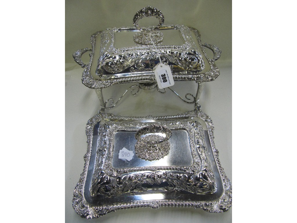 Appraisal: Pair of silver plated entree dishes and covers one on