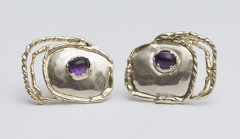 Appraisal: PAIR OF SILVER GOLD AND AMETHYST EARRINGS Indistinctly signed x