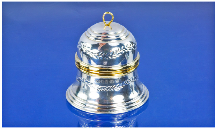 Appraisal: Silver and Silver Gilt Bell-Shaped Box With Pull-Off Lid The