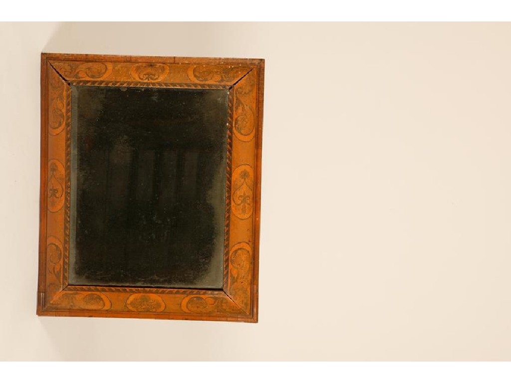 Appraisal: A WILLIAM AND MARY MARQUETRY CUSHION-FRAME WALL MIRROR apparently retaining