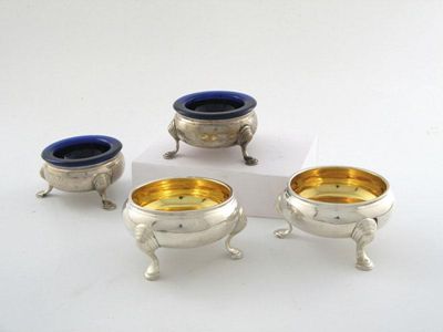 Appraisal: A pair of George II silver salt cellars of cauldron