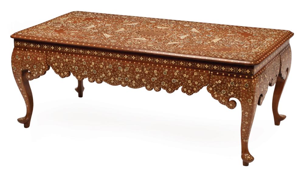 Appraisal: Moorish Bone Inlaid Low Table likely th c complex inlaid