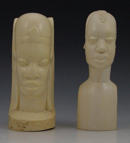 Appraisal: PIECE AFRICAN CARVED IVORY FIGURES To include Bust of man