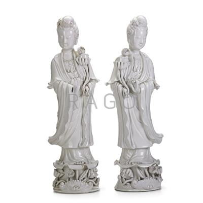 Appraisal: CHINESE BLANC DE CHINE FIGURES Two Guanyin figures th c