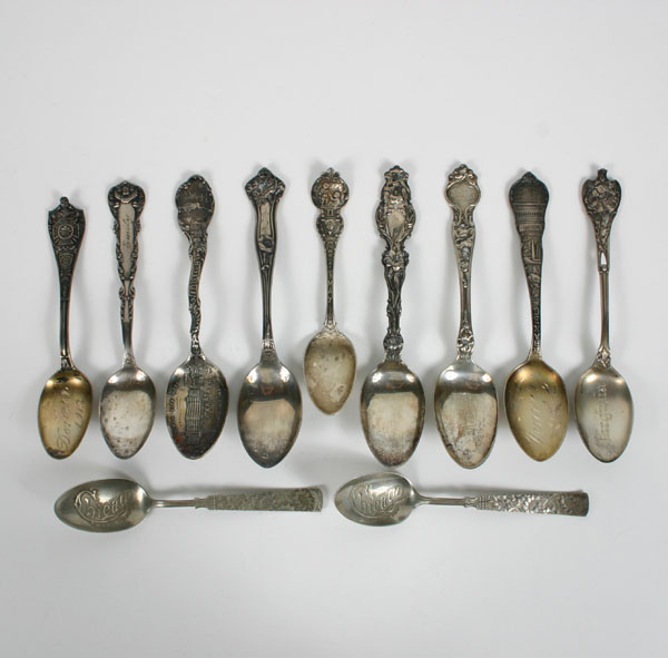 Appraisal: Lot of sterling spoons some souvenir including Denver French Lick