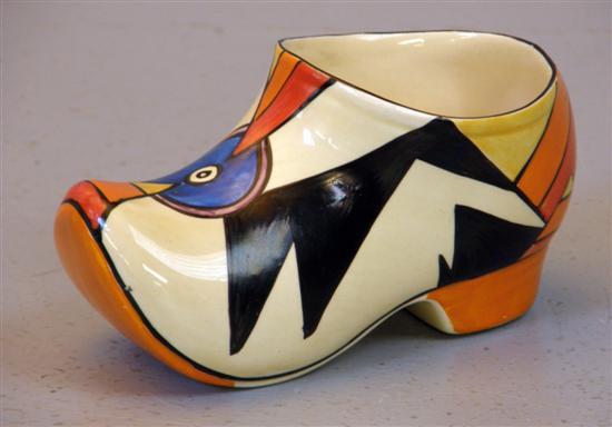 Appraisal: Clarice Cliff Bizarre clog in the 'Lightning' pattern - printed