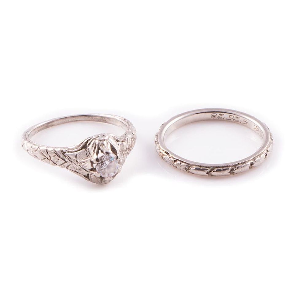 Appraisal: Diamond k white gold wedding set circa set with a