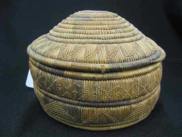 Appraisal: Antique Indian Covered Basket possibly South American decorated '' diameter