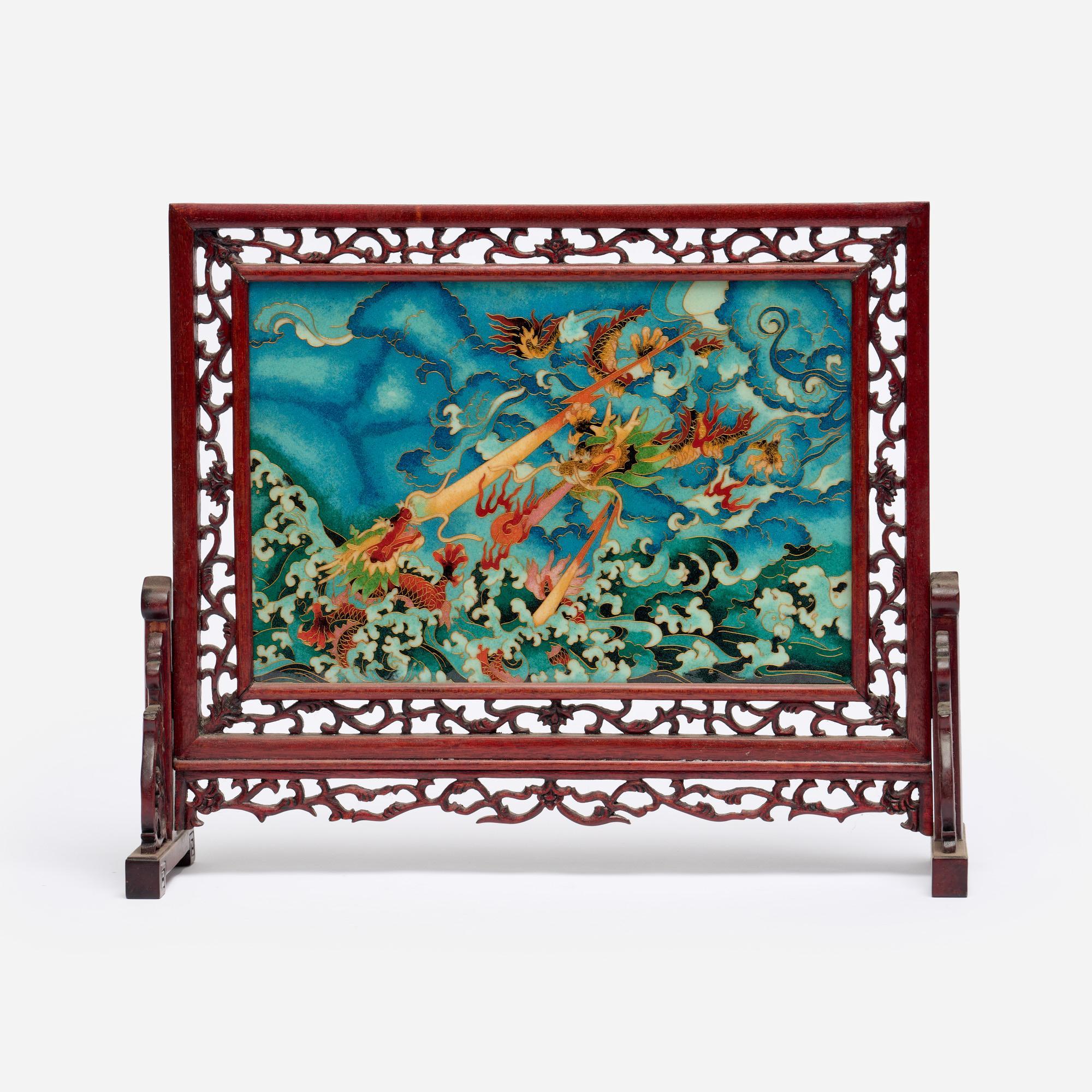 Appraisal: CLOISONNE DRAGON TABLE SCREEN TH C A vintage Chinese table