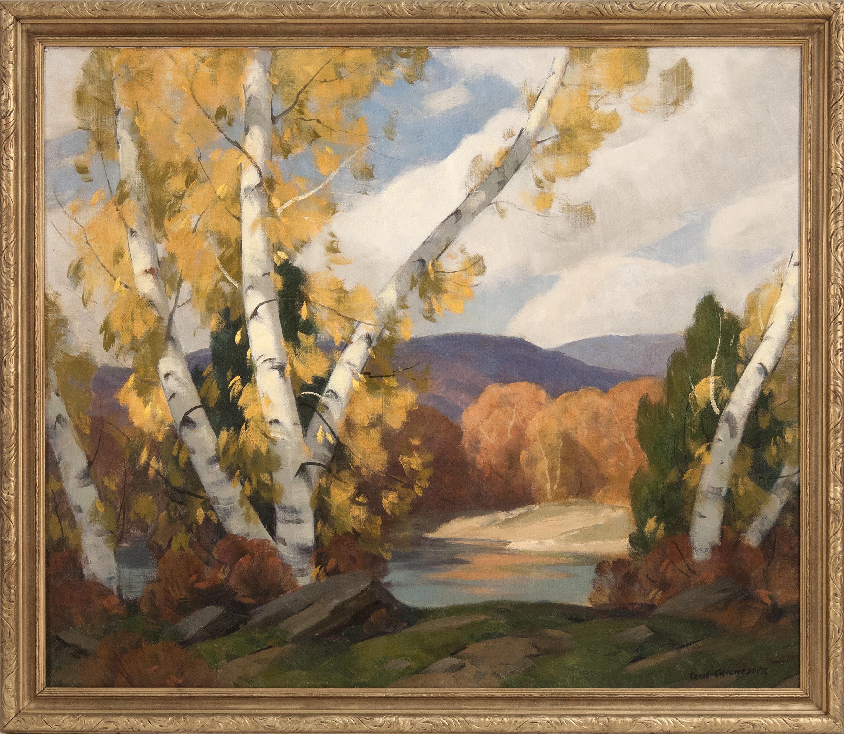 Appraisal: CECIL CHICHESTERNew York - Birches along the river bank Signed