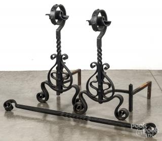 Appraisal: Pair of wrought iron andirons from Dupont's Foxcatcher residence ''