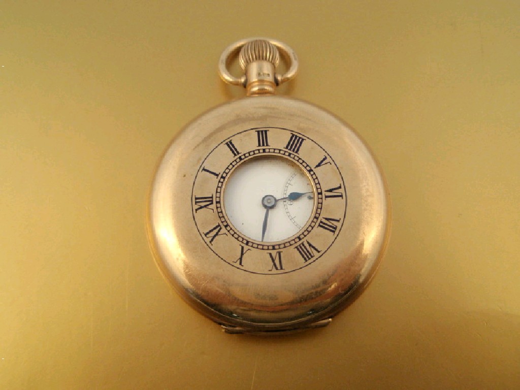 Appraisal: A ct gold half hunter pocket watch centre glass missing