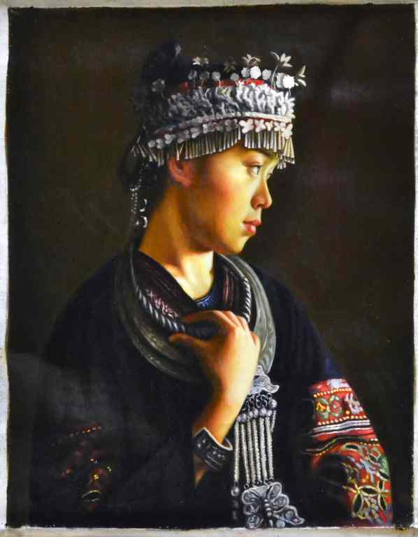 Appraisal: Zhang Xiao Dong Chinese Oil Painting On CanvasDepicting a Chinese