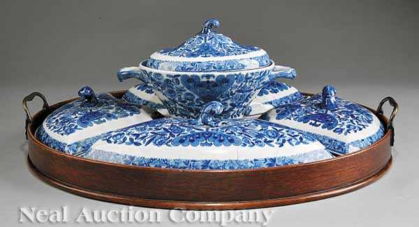 Appraisal: An English Blue Transfer-Decorated Pottery Supper Set c central tureen