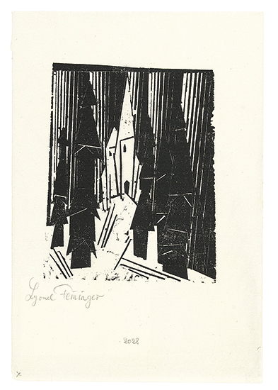 Appraisal: LYONEL FEININGER Waldkirche Woodcut on tissue-thin cream laid Japan paper