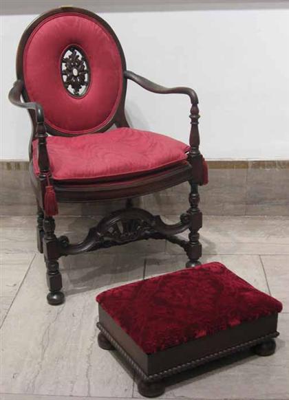 Appraisal: Louis XIV style oak arm chair and ottoman H of